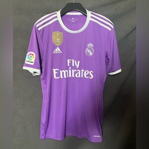 Men’s Authentic Adidas Real Madrid 2016/17 Purple Away Jersey Size M #5 Varane